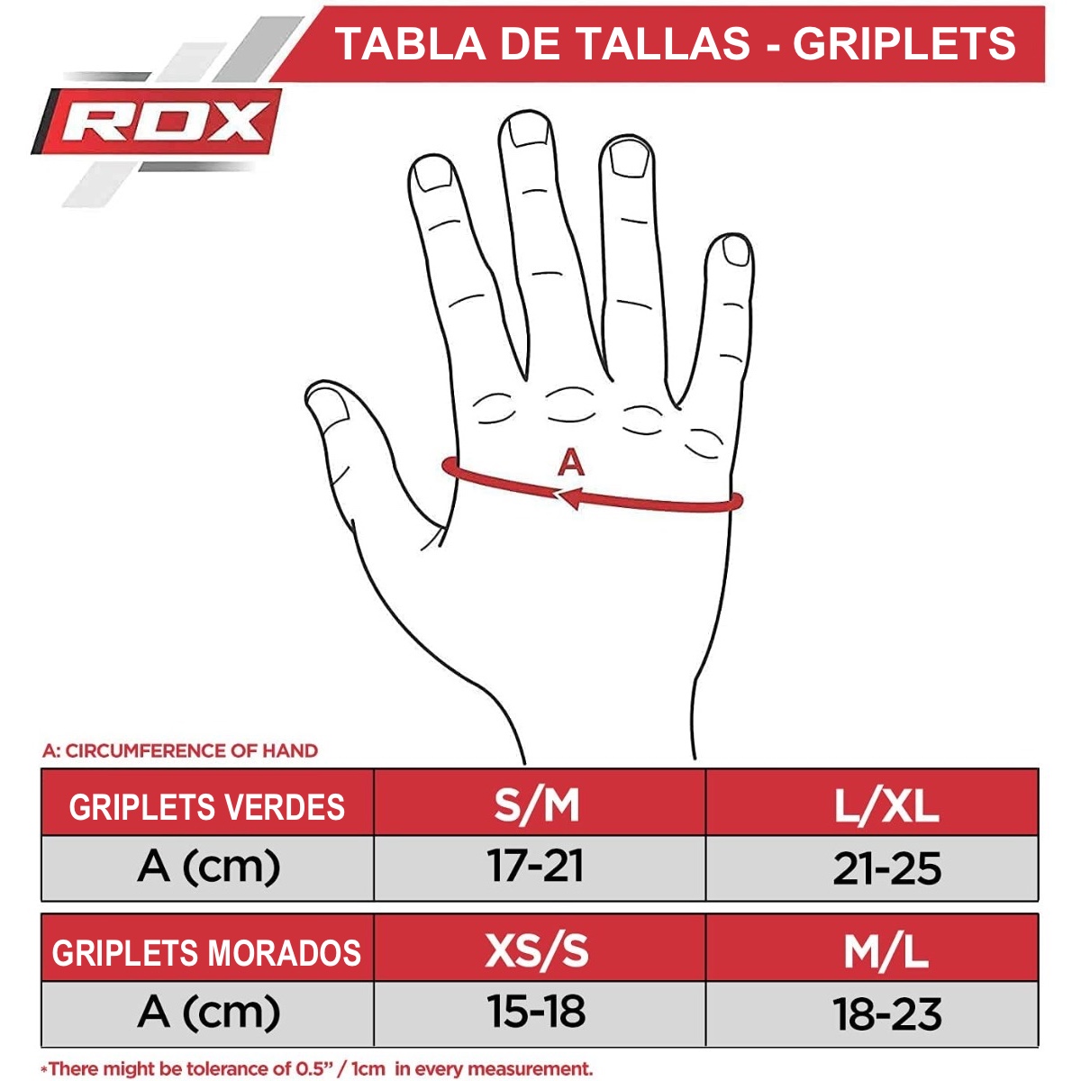 Tabla de tallas - Griplets Rdx