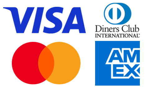 Visa, Mastercard, Amex, Diners